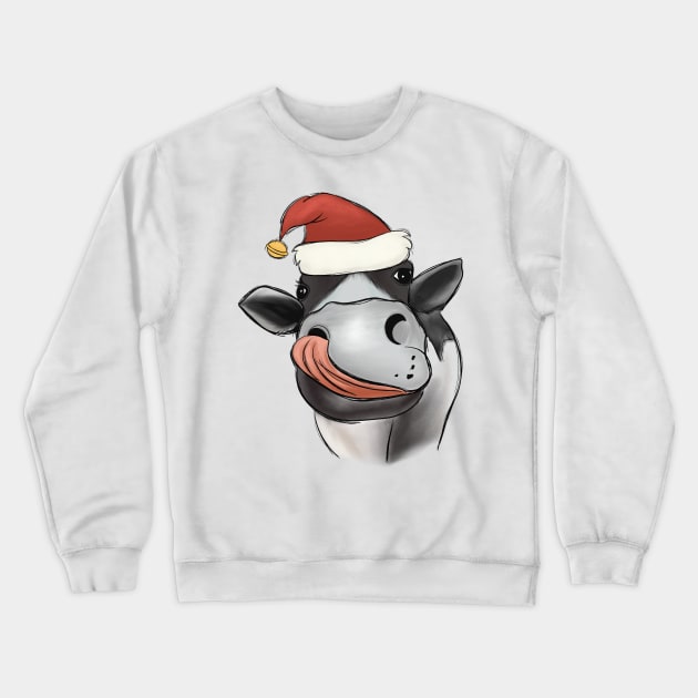 cow christmas santa hat Crewneck Sweatshirt by Mitsue Kersting